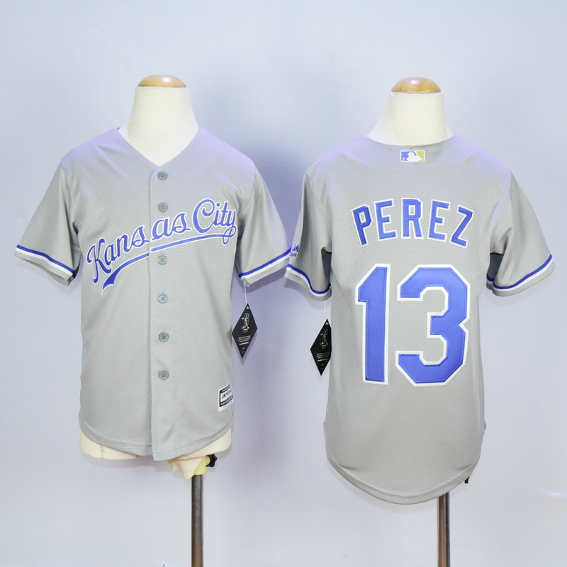 Youth Kansas City Royals #13 Perez Grey MLB Jerseys